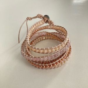 Rose Gold and White Beaded Wrap Bracelet